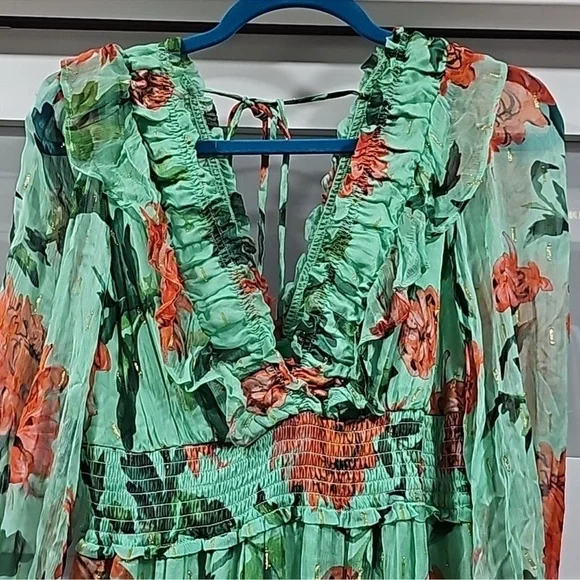 Anthropologie Floral Green and Red maxi dress Dress new with tag’s XL - Picture 4 of 4